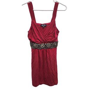 Hale Bob Babydoll Tank Top Womens Small Red Beaded Y2K Coquette Holiday